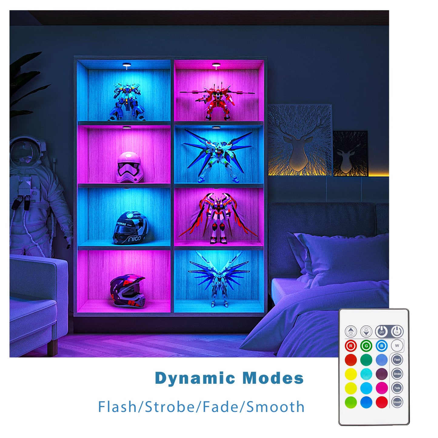 Skorter | Myplus Rgb Under Cabinet Lighting Kit - 4 Puck Lights With Remote Control, Color Changing Leds