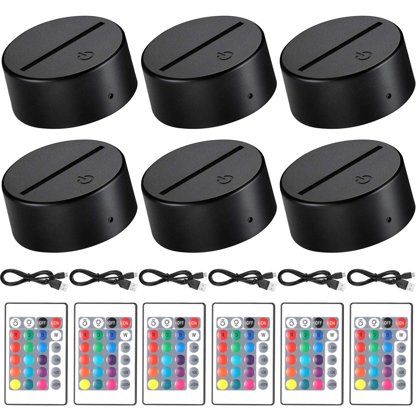 Skorter | Honoson 6-piece 3D LED Night Light Lamp Base, 16 Colors, Remote Control, Small, Black
