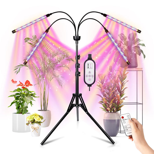 Skorter | LED Grow Light For Indoor Plants Full Spectrum With 15-63 Inch Adjustable Stand, Red Blue White Floor Grow Lamp With 4/8/12H Timer With Remote Control