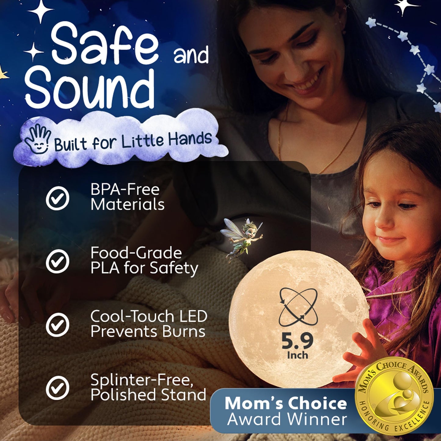Skorter | Mind-Glowing 3D Moon Lamp - Multi Color LED Night Light For Kids, Touch/Remote Control, 5.9"