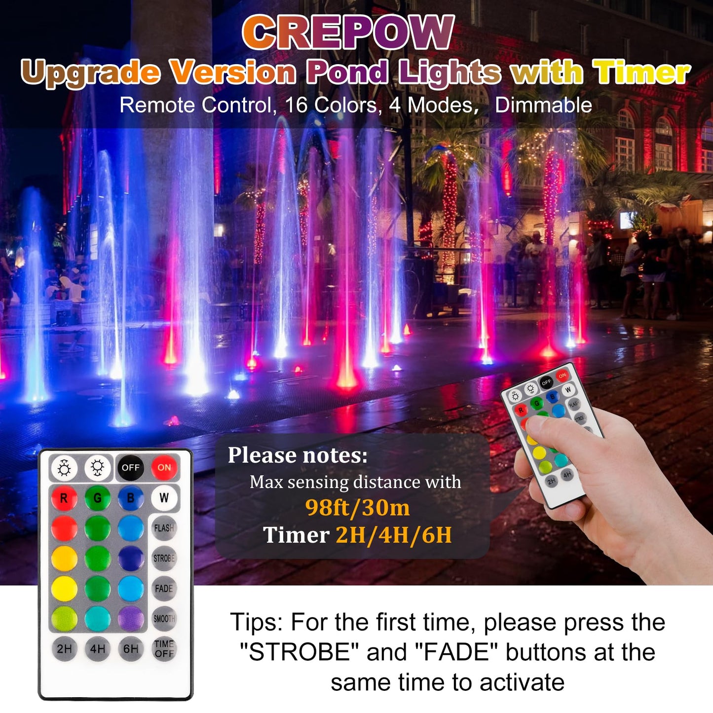 Skorter | Crepow Rgb Pond Lights With Timer, Ip68 Waterproof Led Spotlights For Garden & Aquarium (Set Of 2)