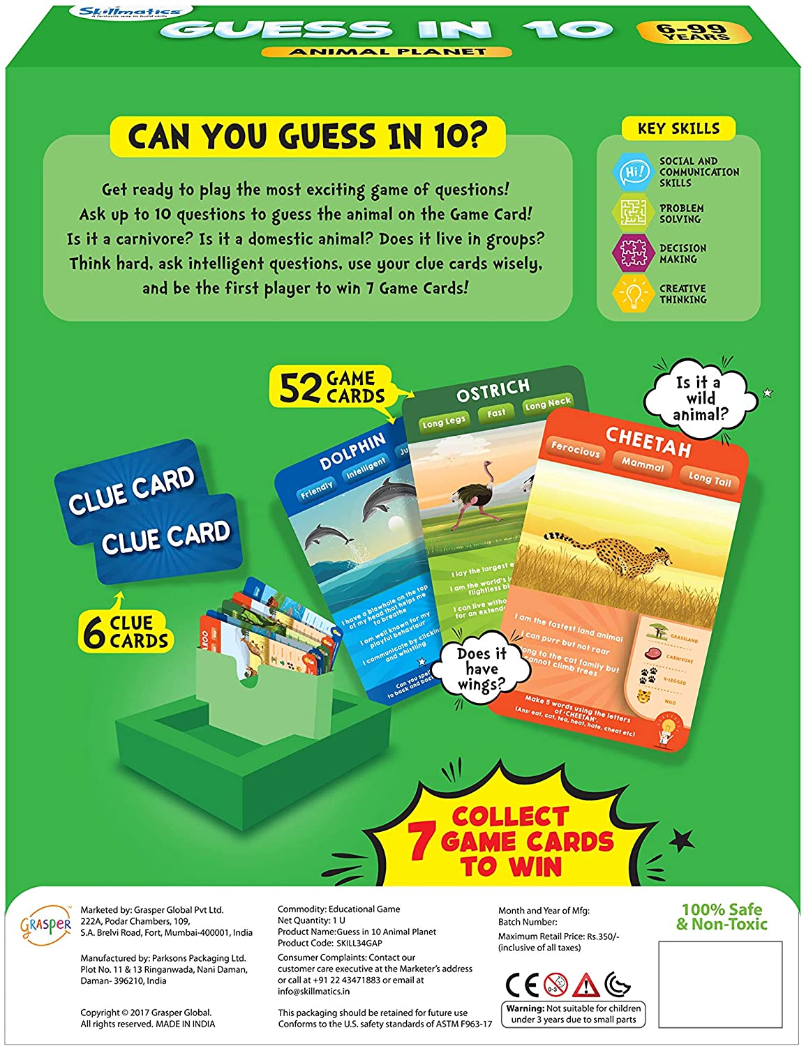 Skorter | Skillmatics Educational Game: Animal Planet - Guess in 10 (Ages 6-99) | Card Game of Smart Questions | General Knowledge for Kids, Adults and Families | Gifts for Boys and Girls