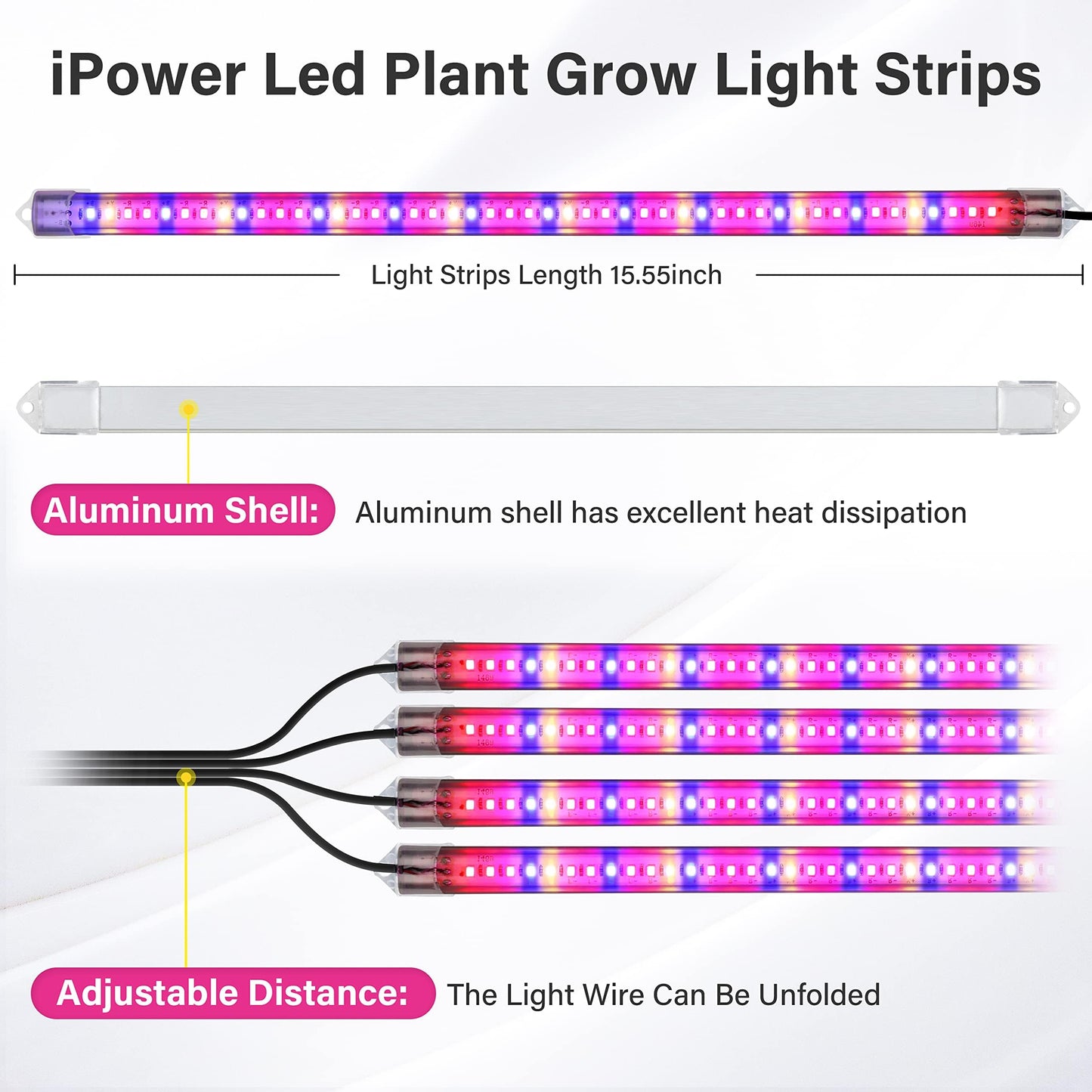 Skorter | Ipower 60W LED Grow Light Strips, Full Spectrum, 4 Tubes, Automatic Ticker, 10 Dimmable Levels