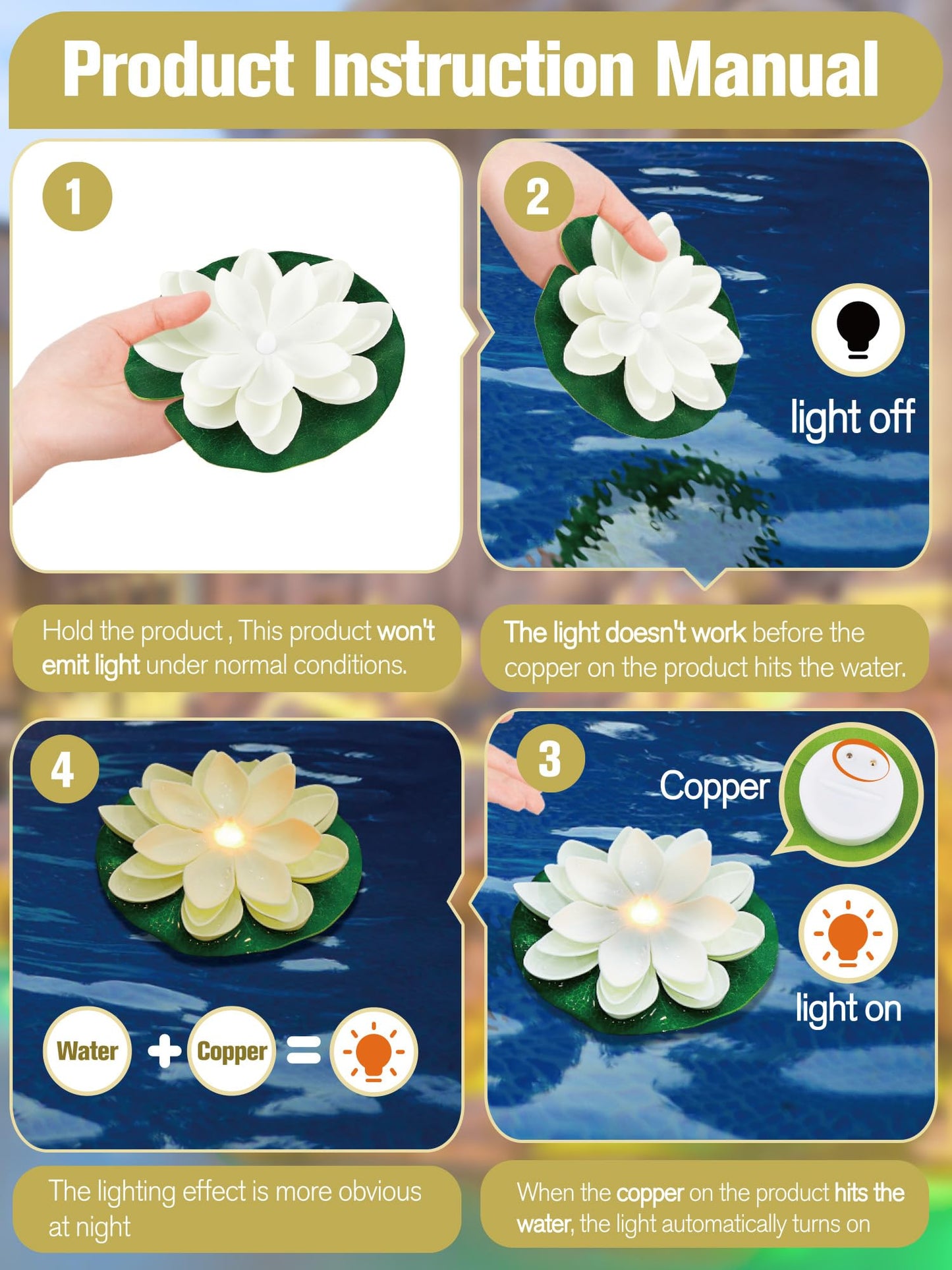 Skorter | Hortsun 12 Pcs Led Lotus Floating Pool Light - Multicolored Lily Pad Lanterns, 5.91 Inches