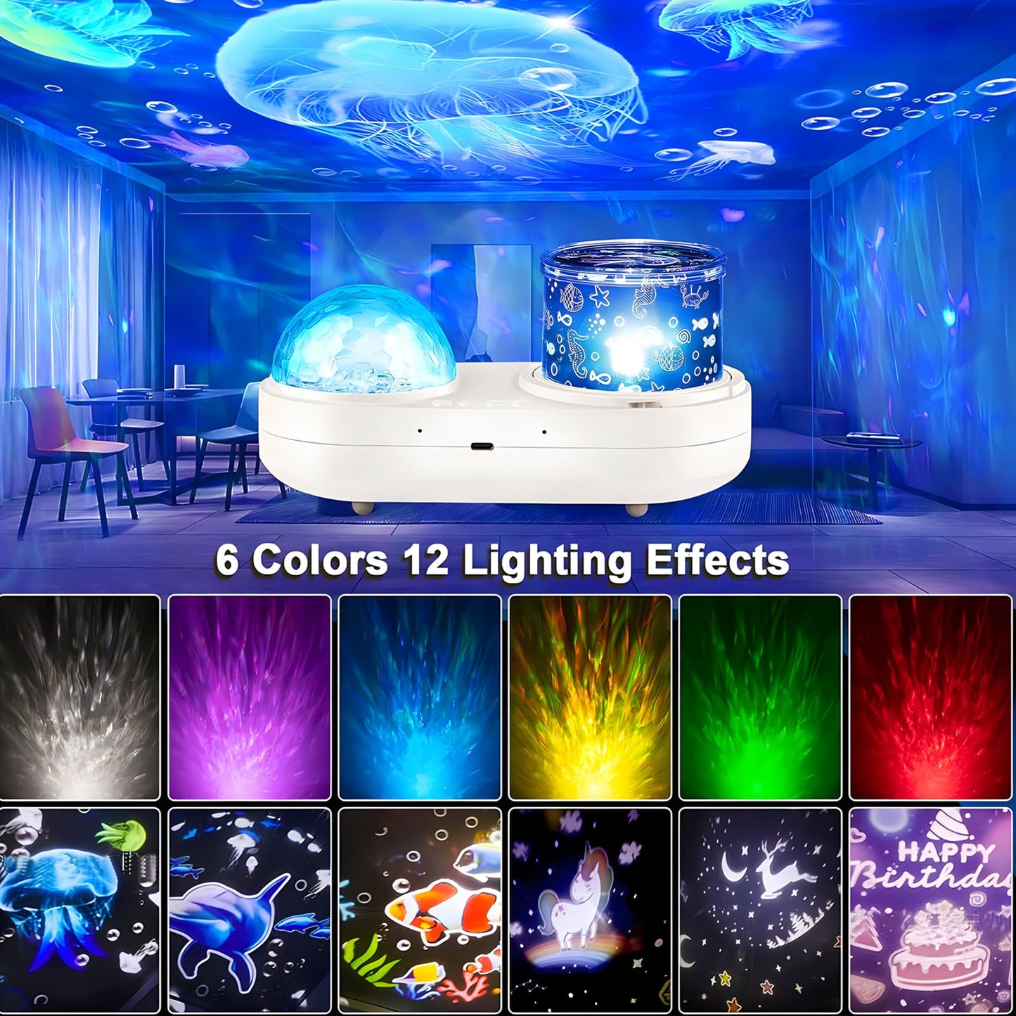 Skorter | Onxe Ocean Kids Night Light Projection - 360° Rotating Jellyfish Lamp With 7 Movies & Timer