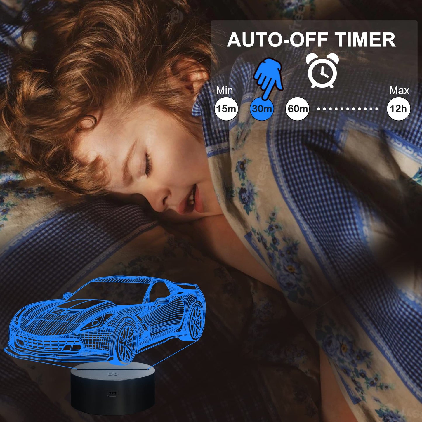 Skorter | Yuandian 3D Led Racing Car Night Light - 16 Colors, Usb & Battery, Touch Control, Gift For Men
