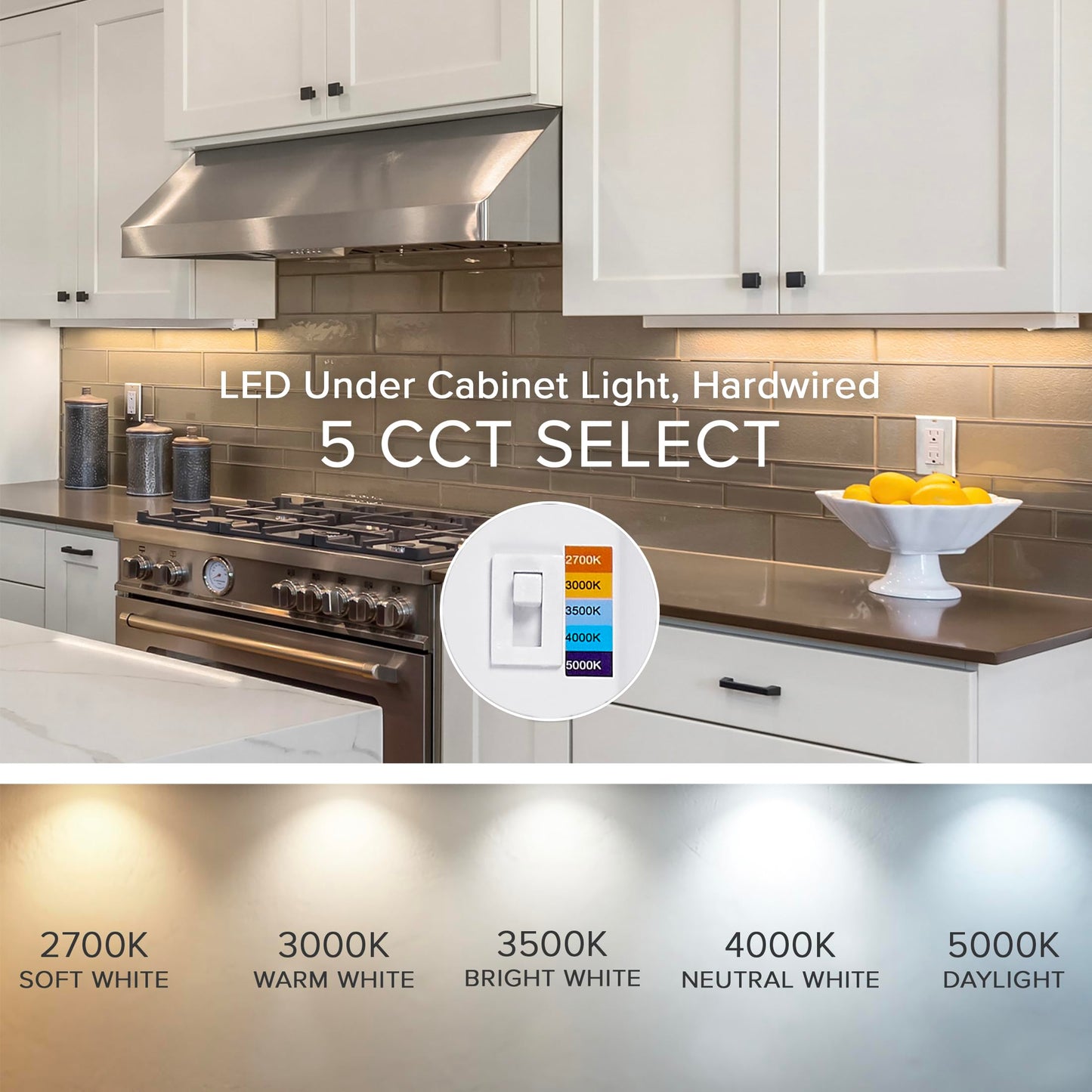 Skorter | Maxxima 18" Hardwired Led Under Cabinet Light, 750 Lumens, 5 Cct, White, Etl