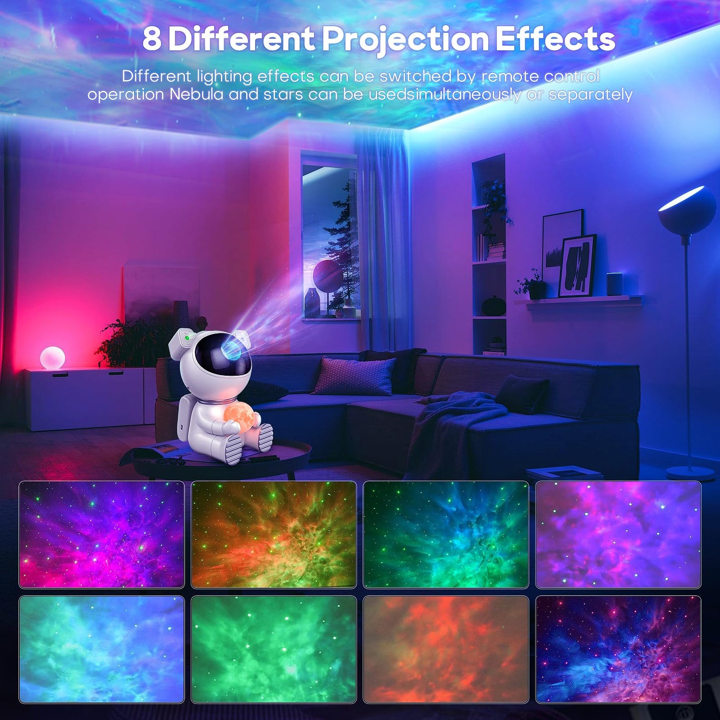 Skorter | Dienmern Star Projector Galaxy Night Light - Astronaut LED Lamp for Kids Room Decor, Remote Control & Timer