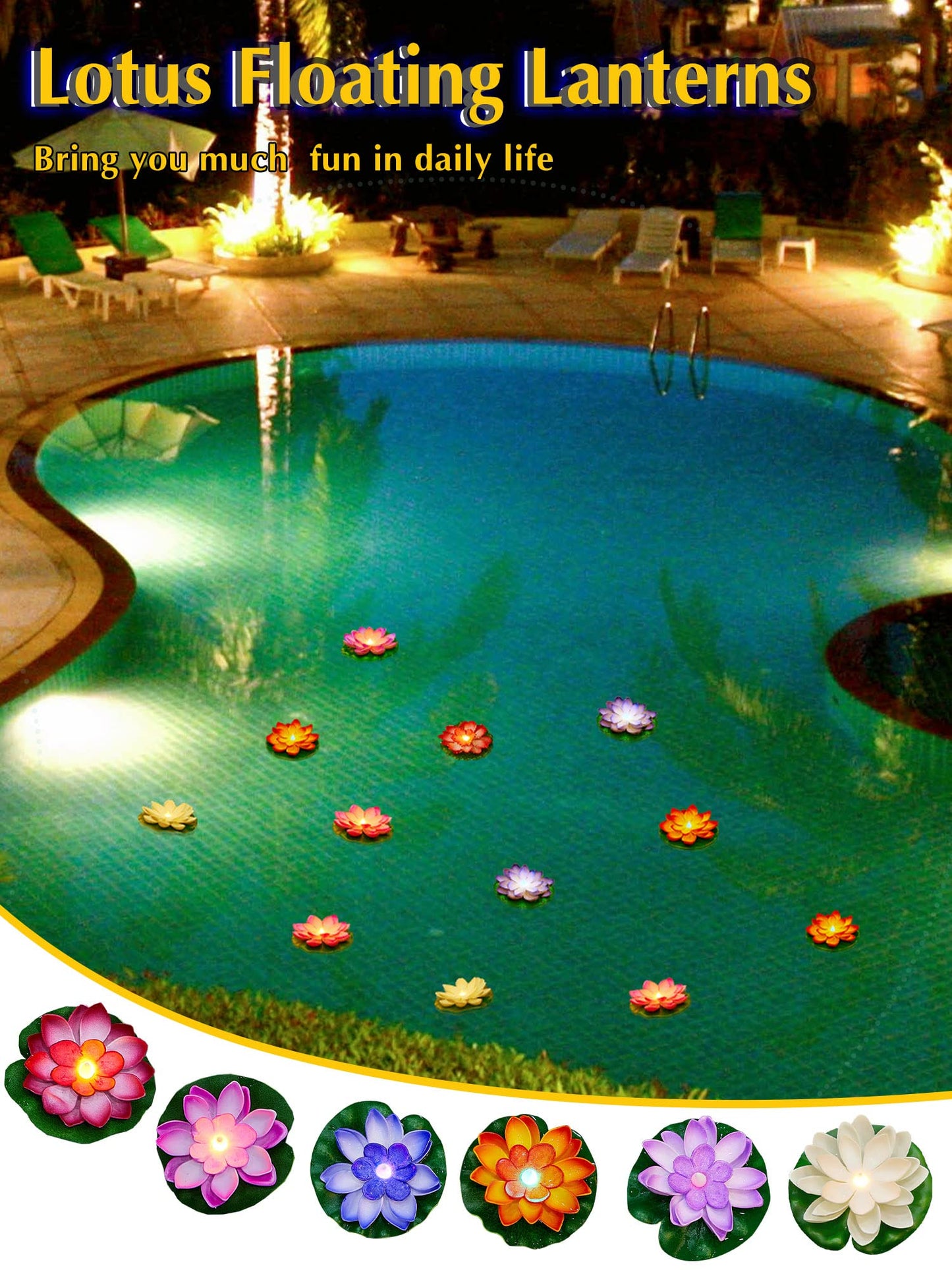 Skorter | Hortsun 12 Pcs Led Floating Pool Lights - Lotus Lanterns, Multicolor, 3.94 Inches, Battery Powered