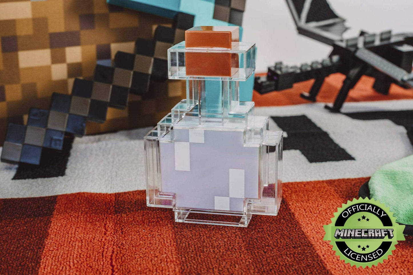 Skorter | Minecraft Color Changing Led Drinking Bottle Desk Lamp | 7-Inch Night Light, Clear Plastic