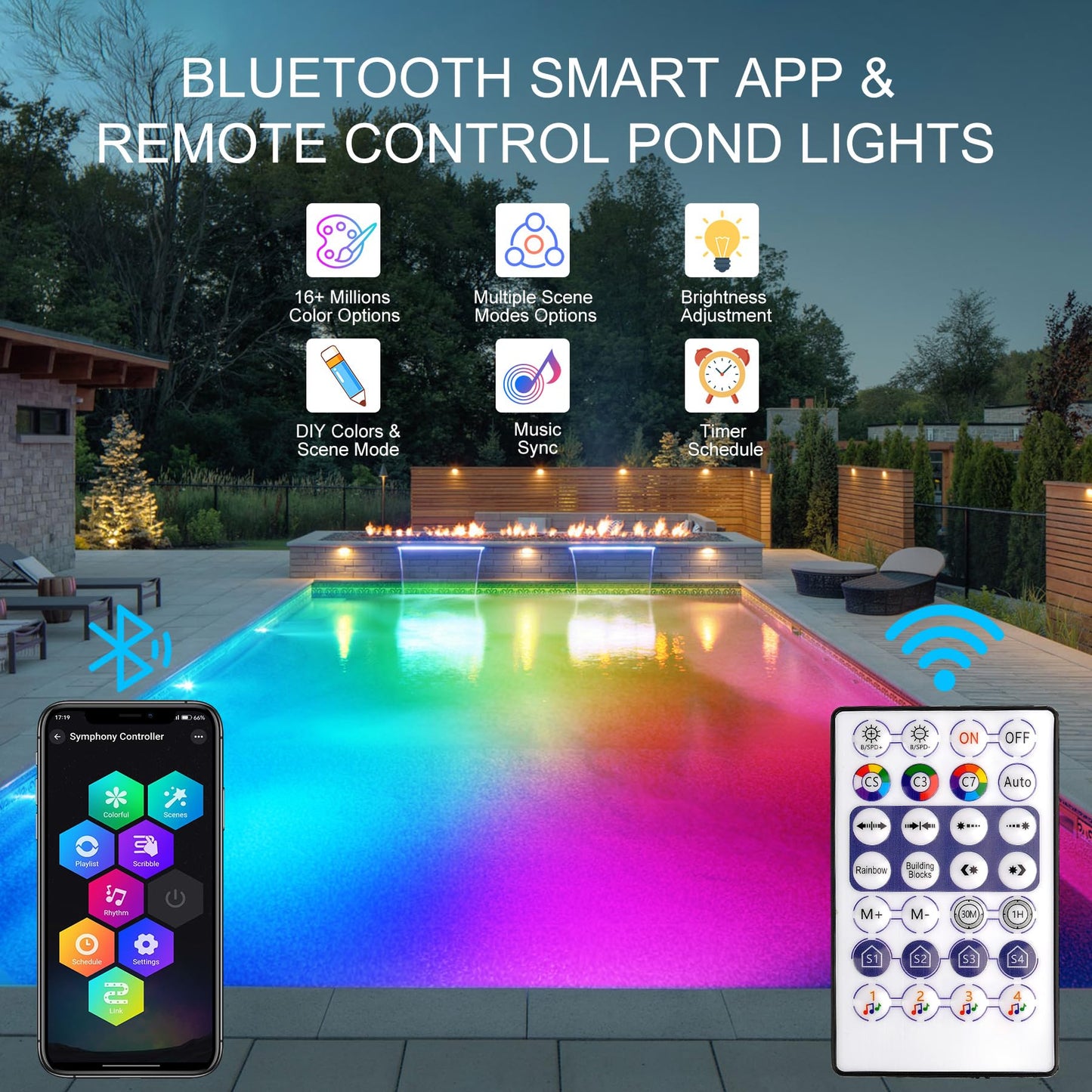 Skorter | Crepow Rgb Underwater Pond Lights - Led Submersible Spotlights, Bluetooth, Ip68 Waterproof, Set with 8