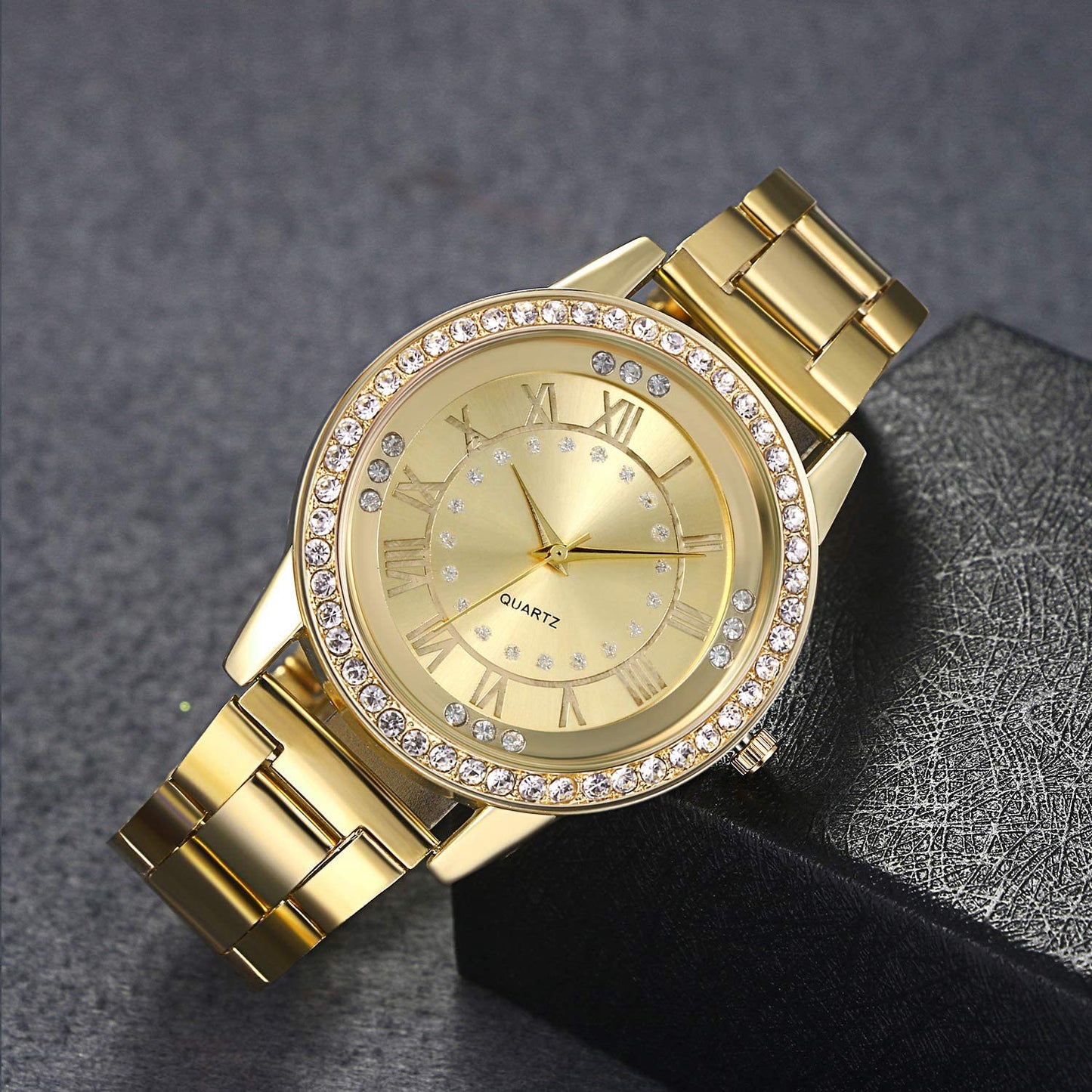 Skorter | Lancardo Men's Luxury Jewelry Gold Tone Bling Crystal Accents Stainless Steel Wrist Watch for Halloween Costume Party