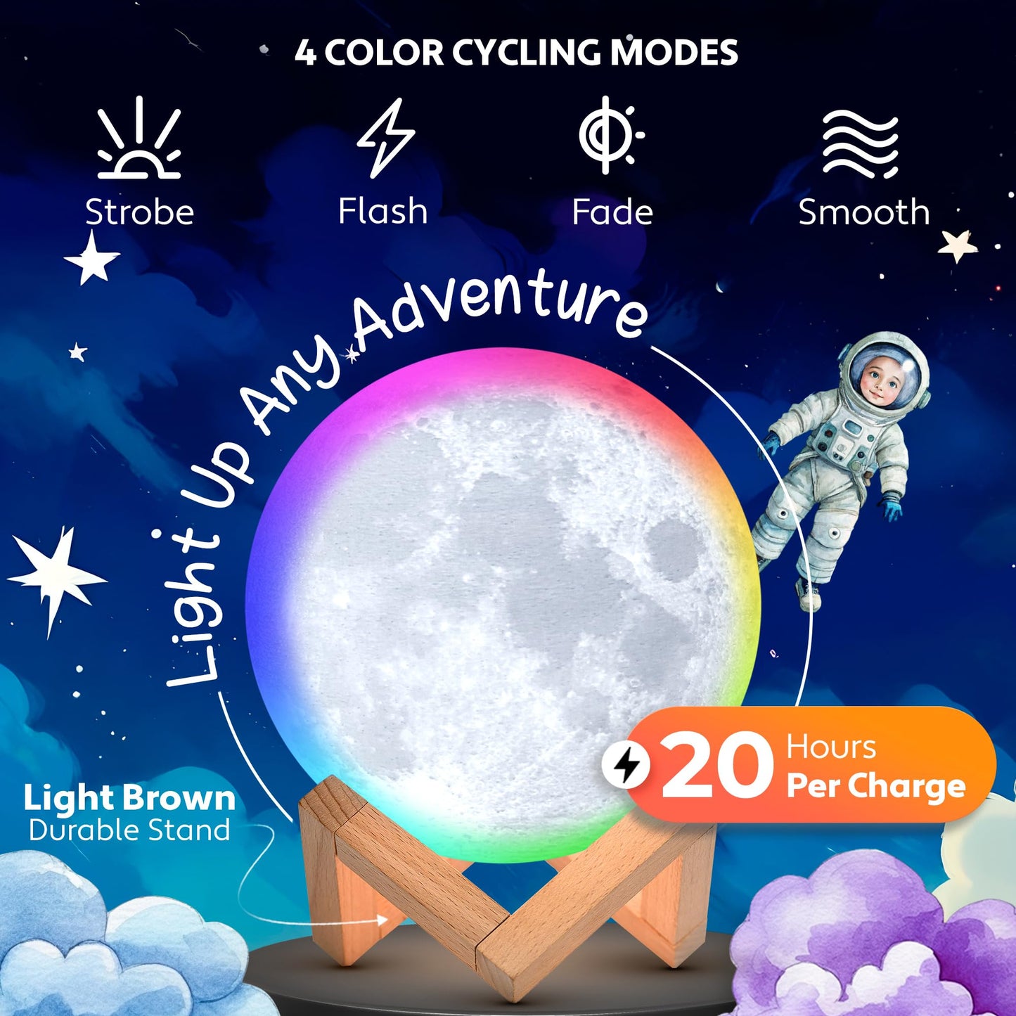 Skorter | Mind-Glowing 3D Moon Lamp - Multi Color LED Night Light For Kids, Touch/Remote Control, 5.9"