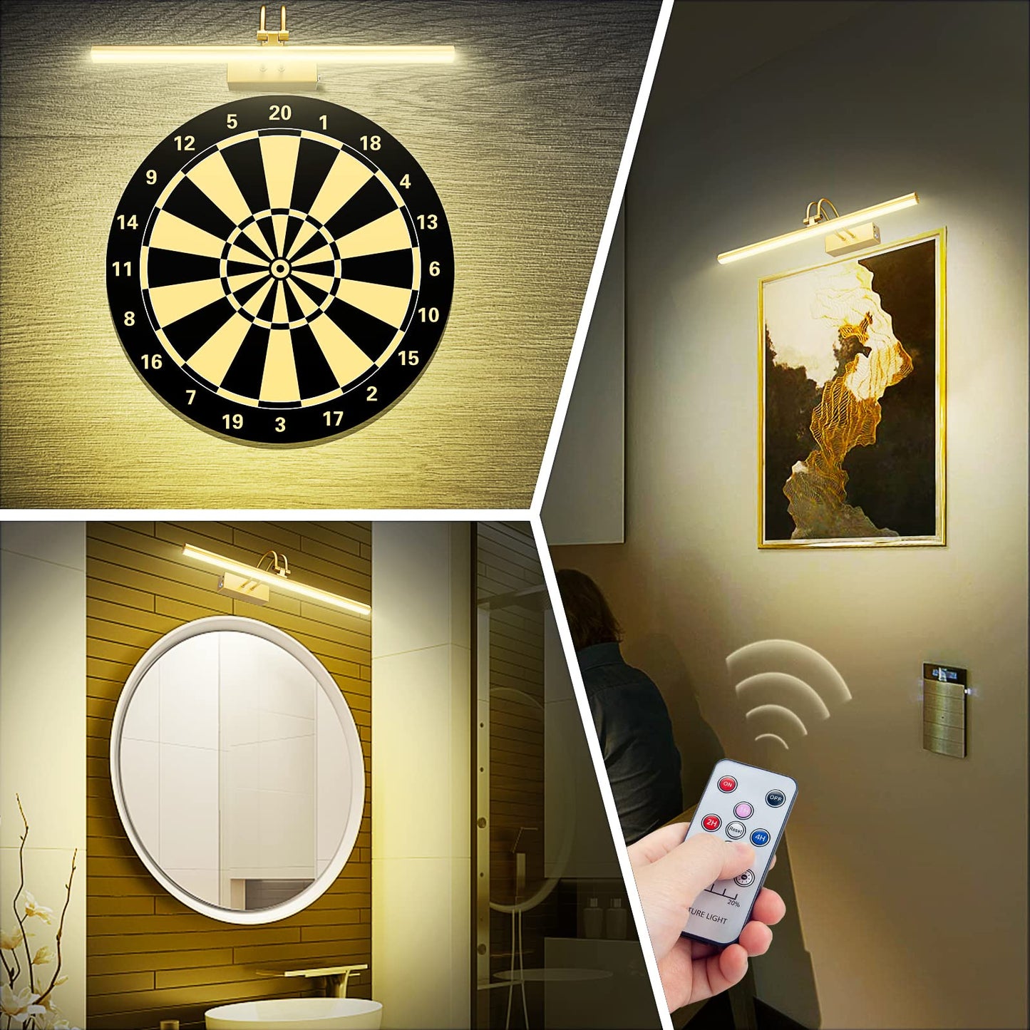 Skorter | Raifoolly 13In Battery-Powered Picture Lighting - Dimmable Remote-Controlled Artistic Lighting In Brass For Wall Display