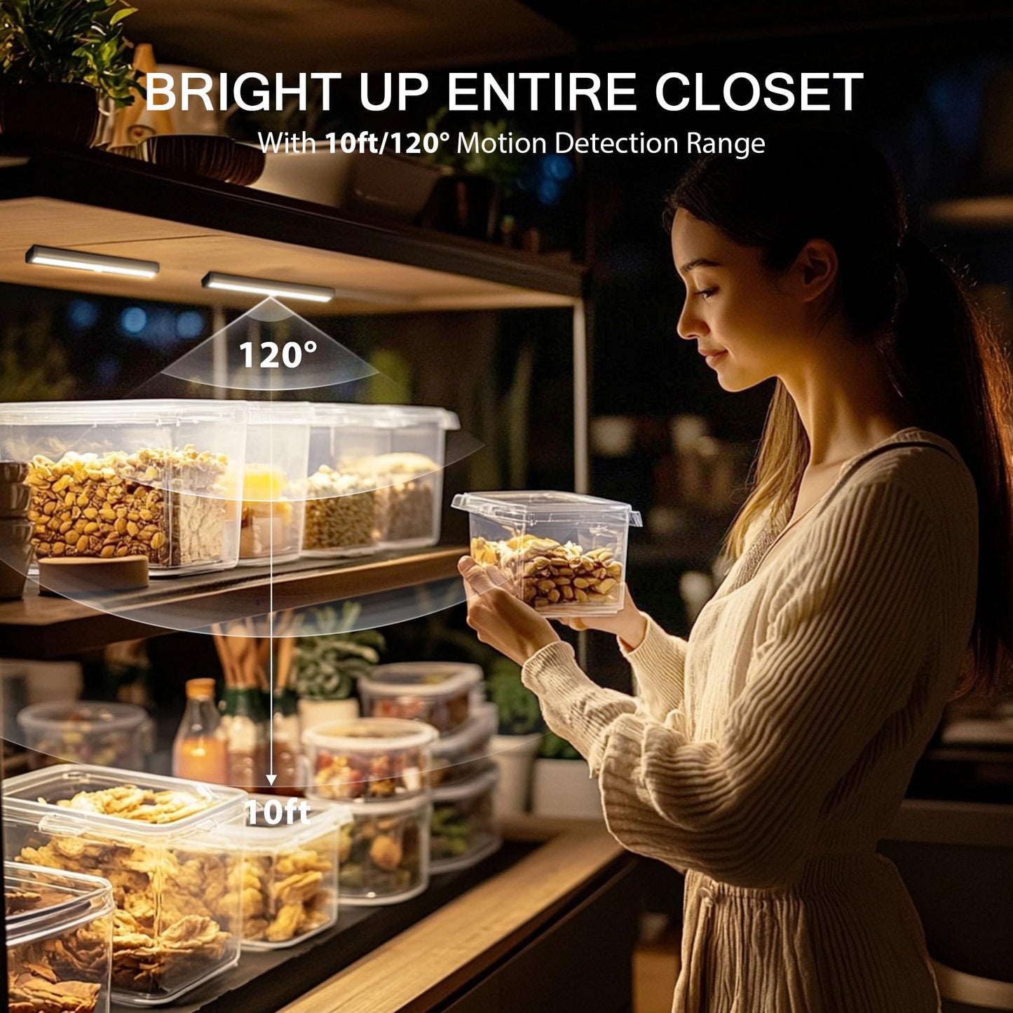 Skorter | Hokoiln 10 LED Motion Sensor Wardrobe Light - Battery Operated Stick-On Night Light Bar, 6 Pack