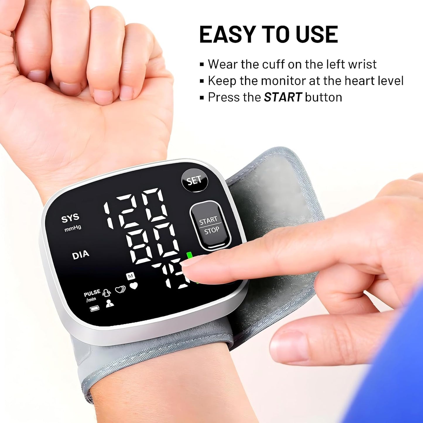 Skorter | Oklar Blood Pressure Monitors for Home Use Rechargeable Wrist Digital BP Machine Cuff with LED Backlit Screen, Voice Broadcast, 240 Memory Storage for 2 Users with Carrying Handle