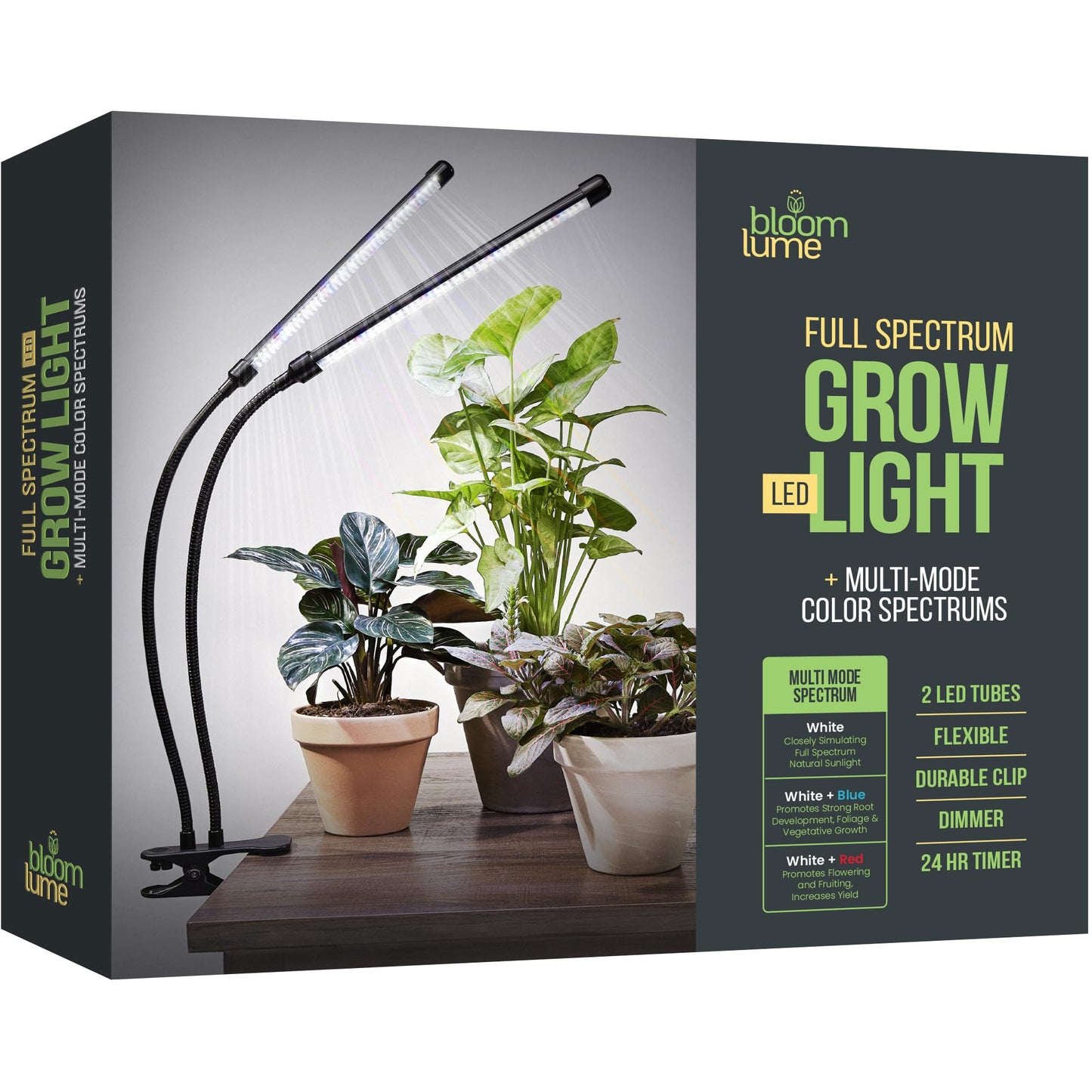 Skorter | Bloom Lume Led Grow Light For Indoor Plants Full Spectrum - Has Multiple Mode Color Spectrum, Dimmable, Automatic Timer, Clip On Goose Neck Lamp