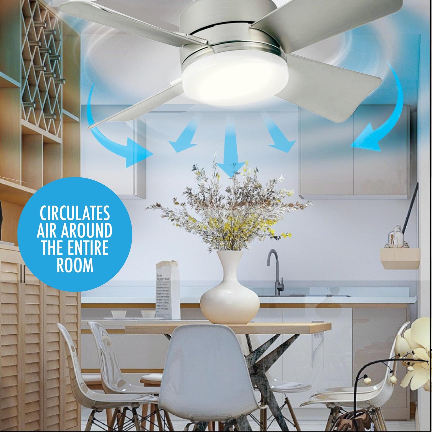 Skorter | Bell+Howell Cool Light Deluxe Silver Socket Fan – Led Ceiling Fan With Remote Control, 1000 Lumens