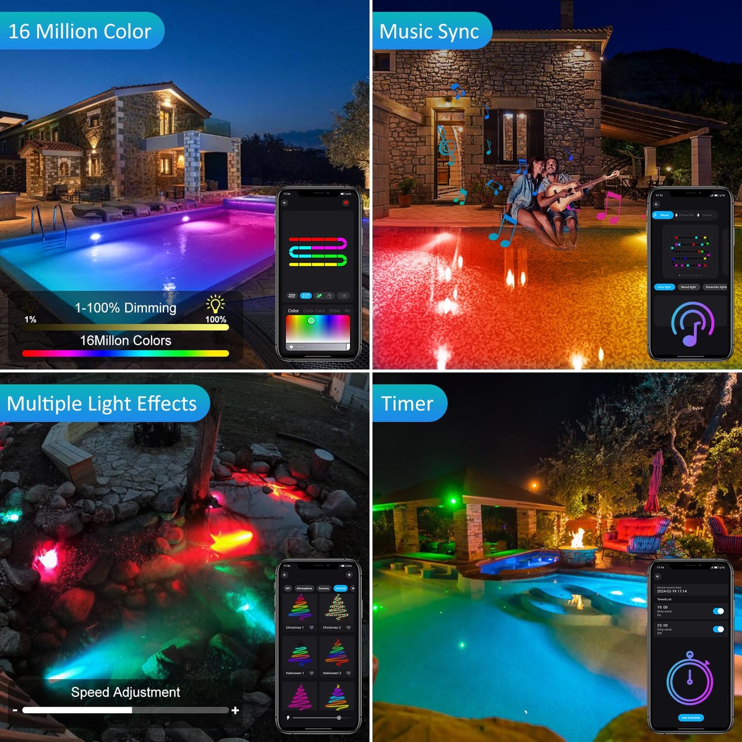 Skorter | T-Sun LED Table Lamp with Timer, Bluetooth Control, IP68 Waterproof, Multicolor (Set of 3)