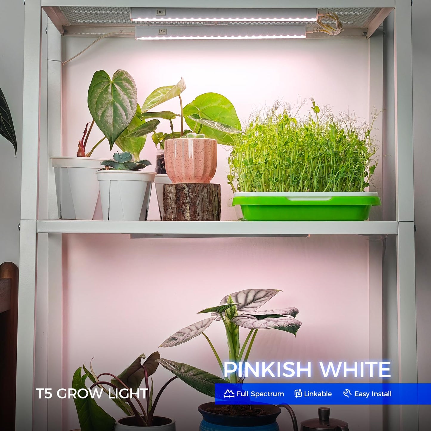 Skorter | Barrina 1Ft Full Spectrum Led Grow Lights, Pinkish White, T5 Plant Light, 8-Pack