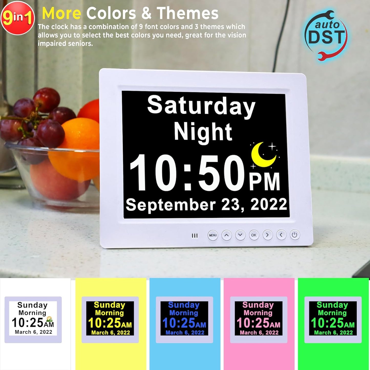 Skorter | 11.5-Inch Digital Calendar Day Clock with 19 Reminders – Claryon