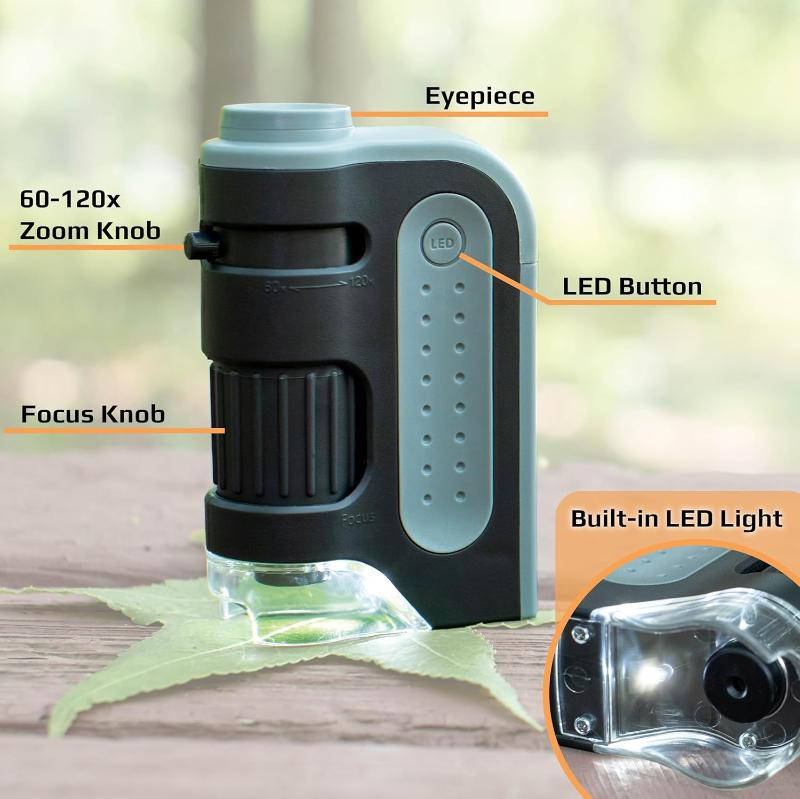 Skorter | Carson MicroBrite Plus 60x-120x LED Illuminated Pocket Microscope, Portable Handheld Microscope (MM-300)