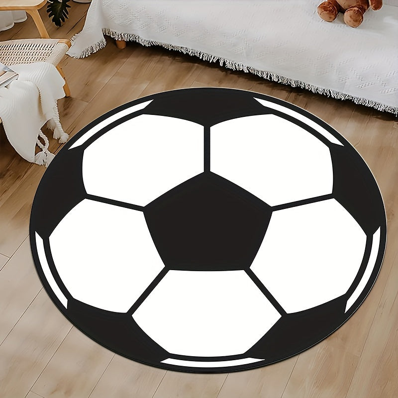 Skorter | Football Design Round Rug – Non-Slip, Machine Washable, Lightweight Floor Mat for Living Room and Bedroom