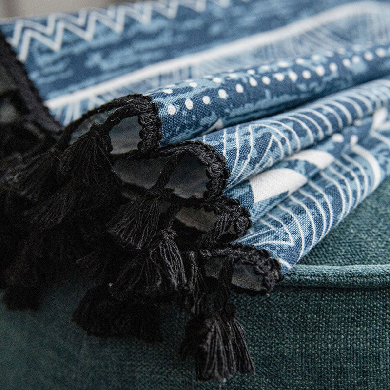 Skorter | Blue geometric pattern light-filtering curtain