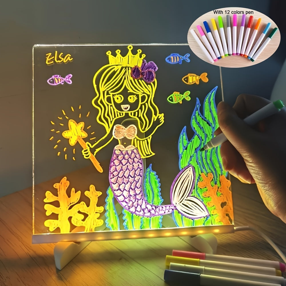 Skorter | USB LED Noteboard with 12 Colored Pens - Bright Message Board for Office & Home