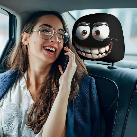 Skorter | 2pcs Set of Funny Big-Eyed Grinning Cartoon Print Car Seat Headrest Covers