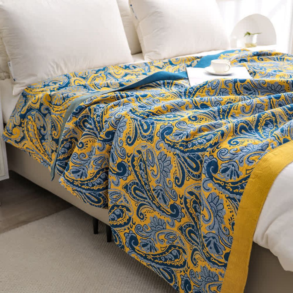 Skorter | Azure Golden Retro Cotton Blanket