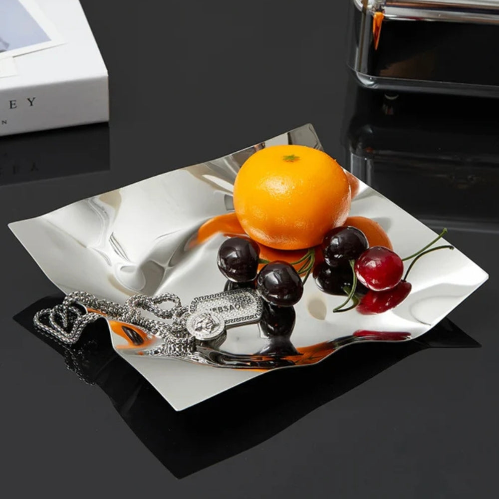 Skorter | Wrinkled Stainless Steel Obsidian Tray