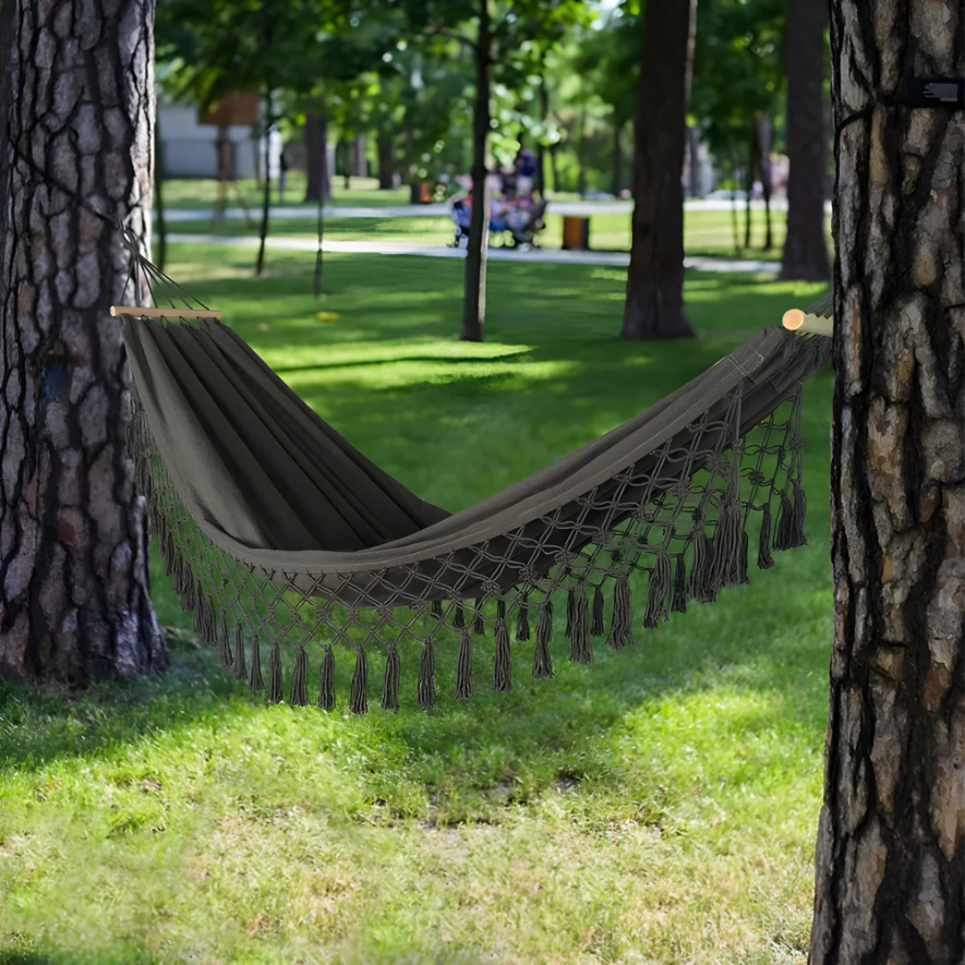 Skorter | Boho Cotton Hammock with Wooden Bars for Indoor Outdoor Use