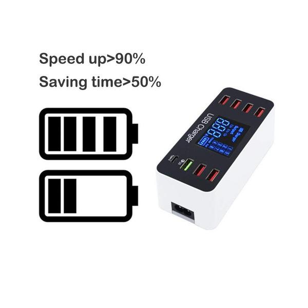 Skorter | 8A40W Charger Adapter Type C Hub Fast Charging 3.0 USB Multi-port USB Charger Dock Station LCD Screen with Smart Identification
