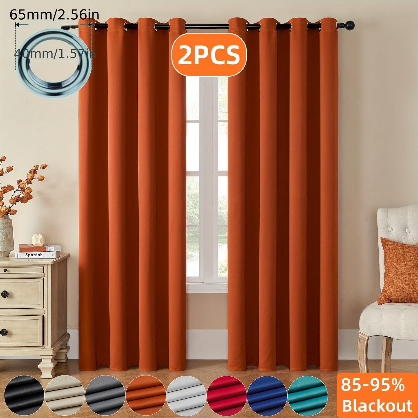 Skorter | Blackout Curtains - 2 Pieces Modern Polyester Curtains with Thermal Insulation and Rings