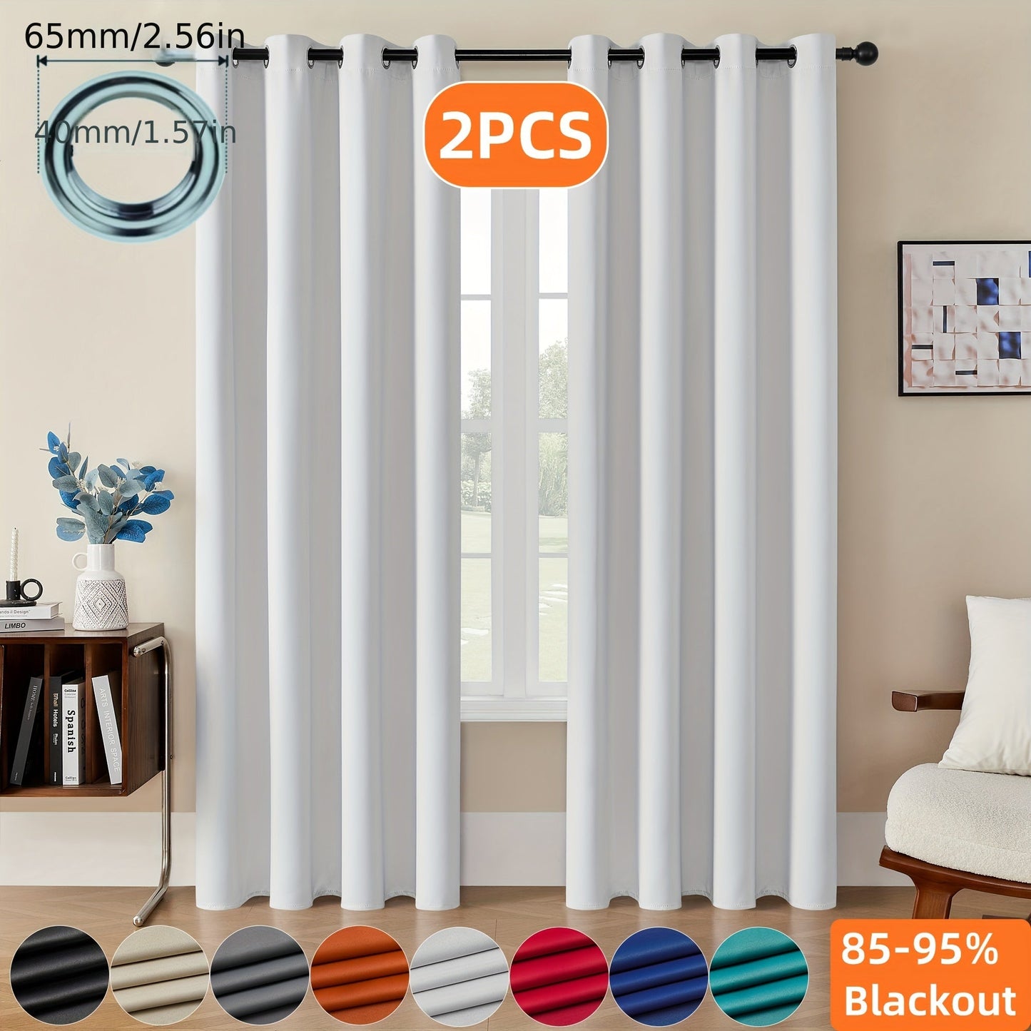 Skorter | Blackout Curtains - 2 Pieces Modern Polyester Curtains with Thermal Insulation and Rings