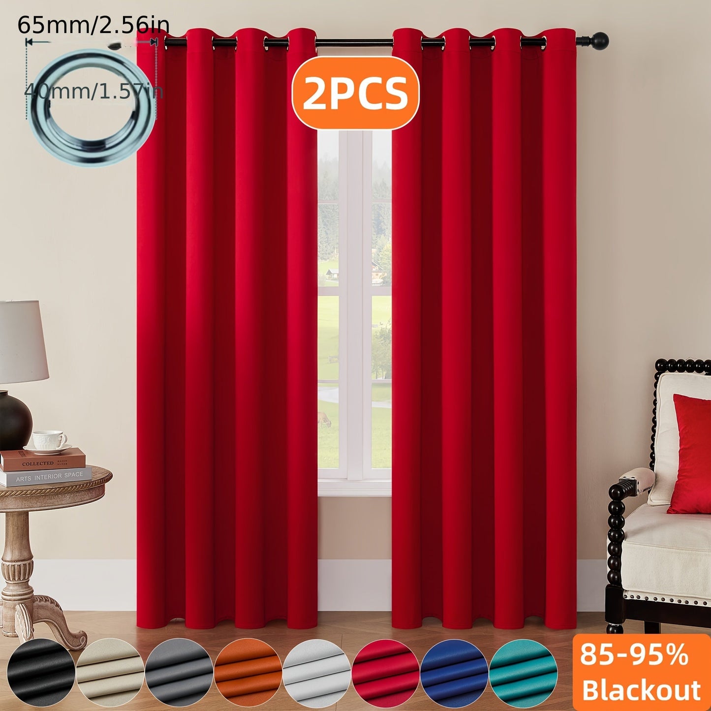 Skorter | Blackout Curtains - 2 Pieces Modern Polyester Curtains with Thermal Insulation and Rings