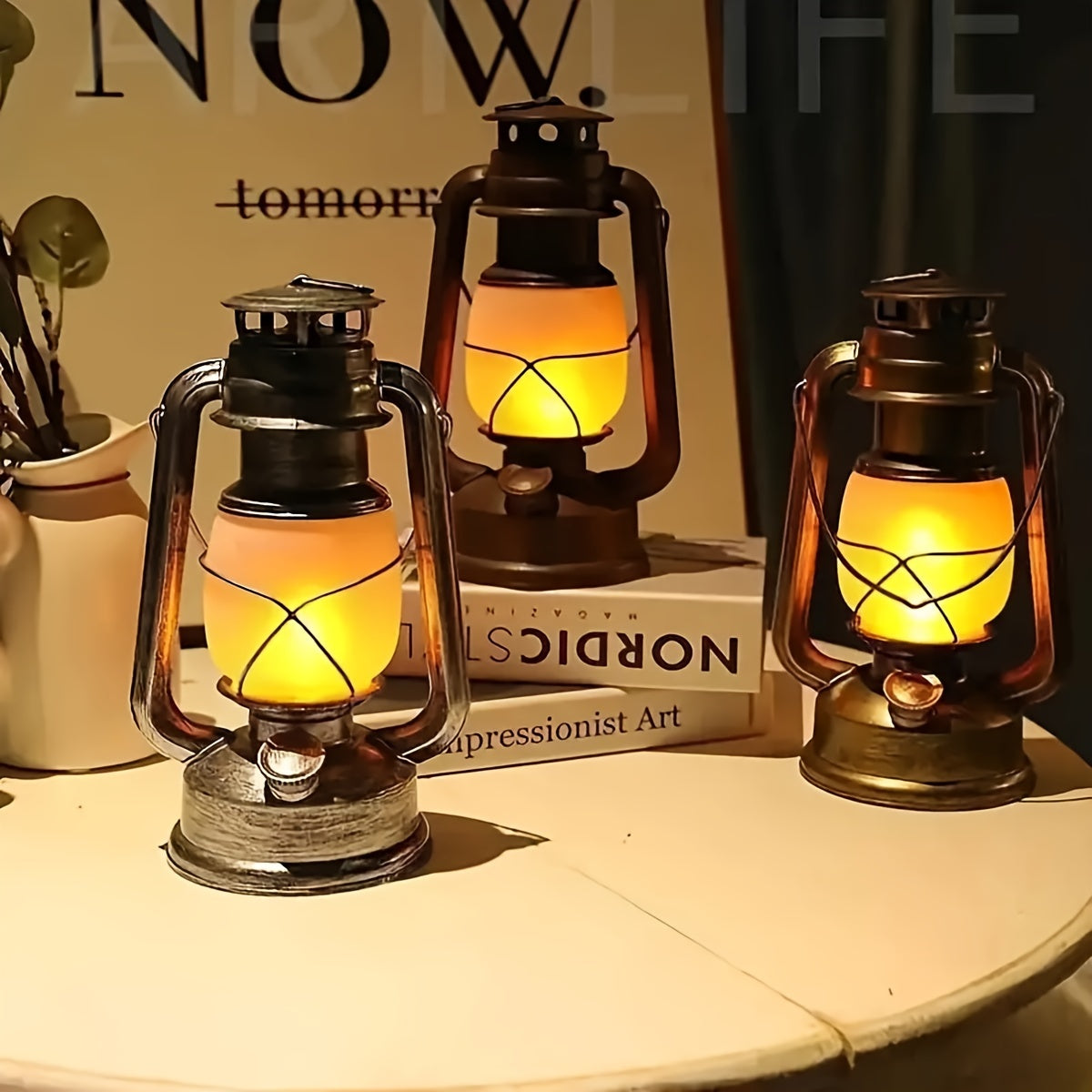 Skorter | RetroLantern - Rechargeable LED lantern with flame effect, antique copper finish