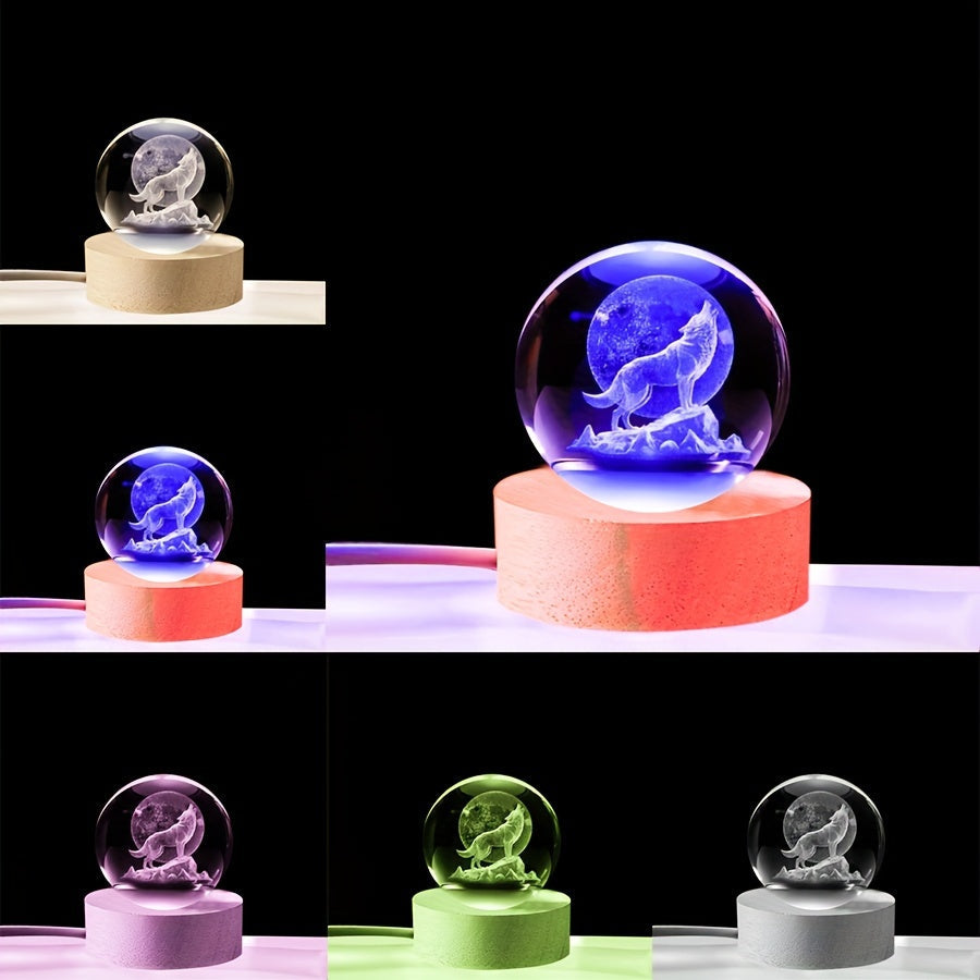 Skorter | WolfLamp - 3D Howling Wolf Glass Snow Globe USB Night Light