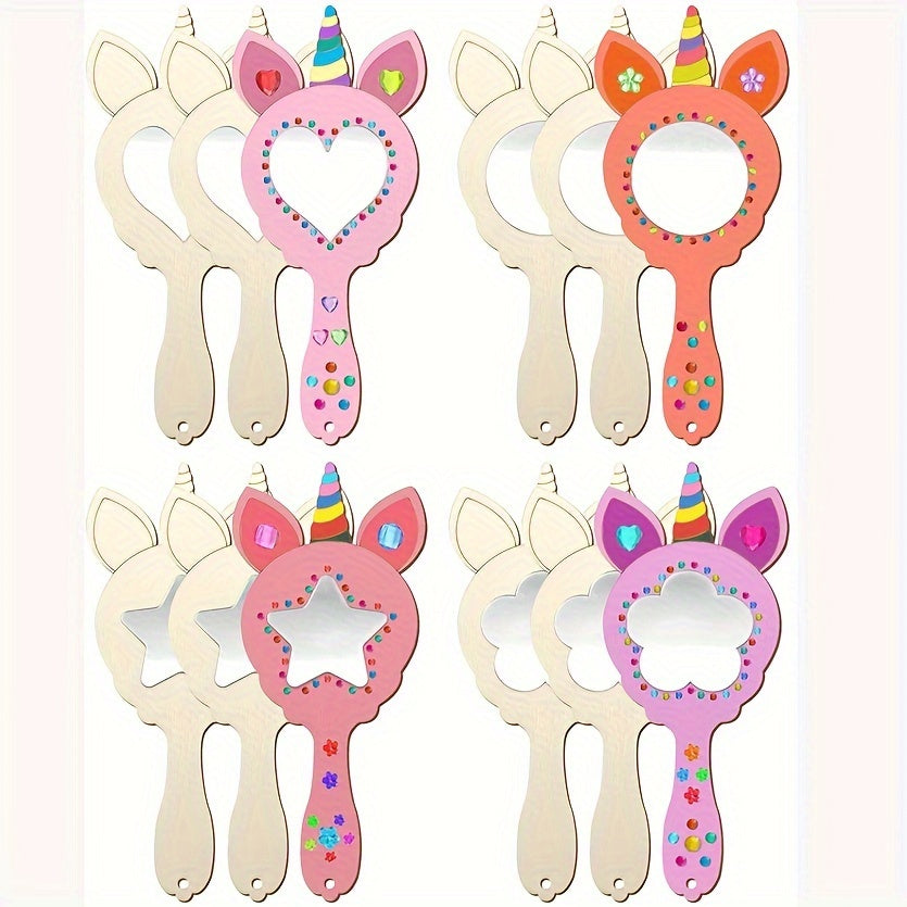 Skorter | 12 Pieces Unicorn DIY Wood Mirror - Hand-Painted Graffiti, Wall Decor without Battery