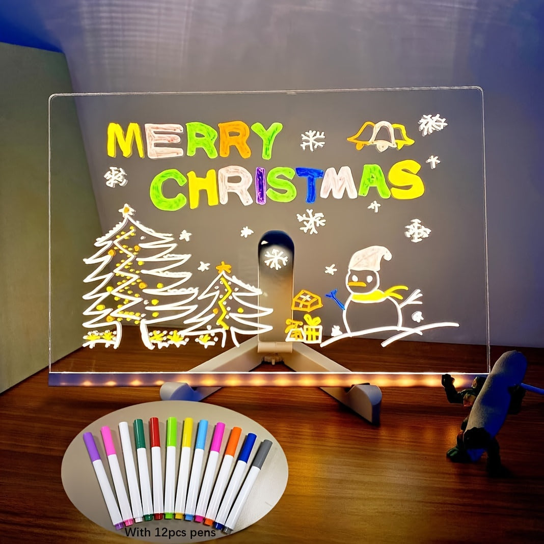 Skorter | USB LED Noteboard with 12 Colored Pens - Bright Message Board for Office & Home