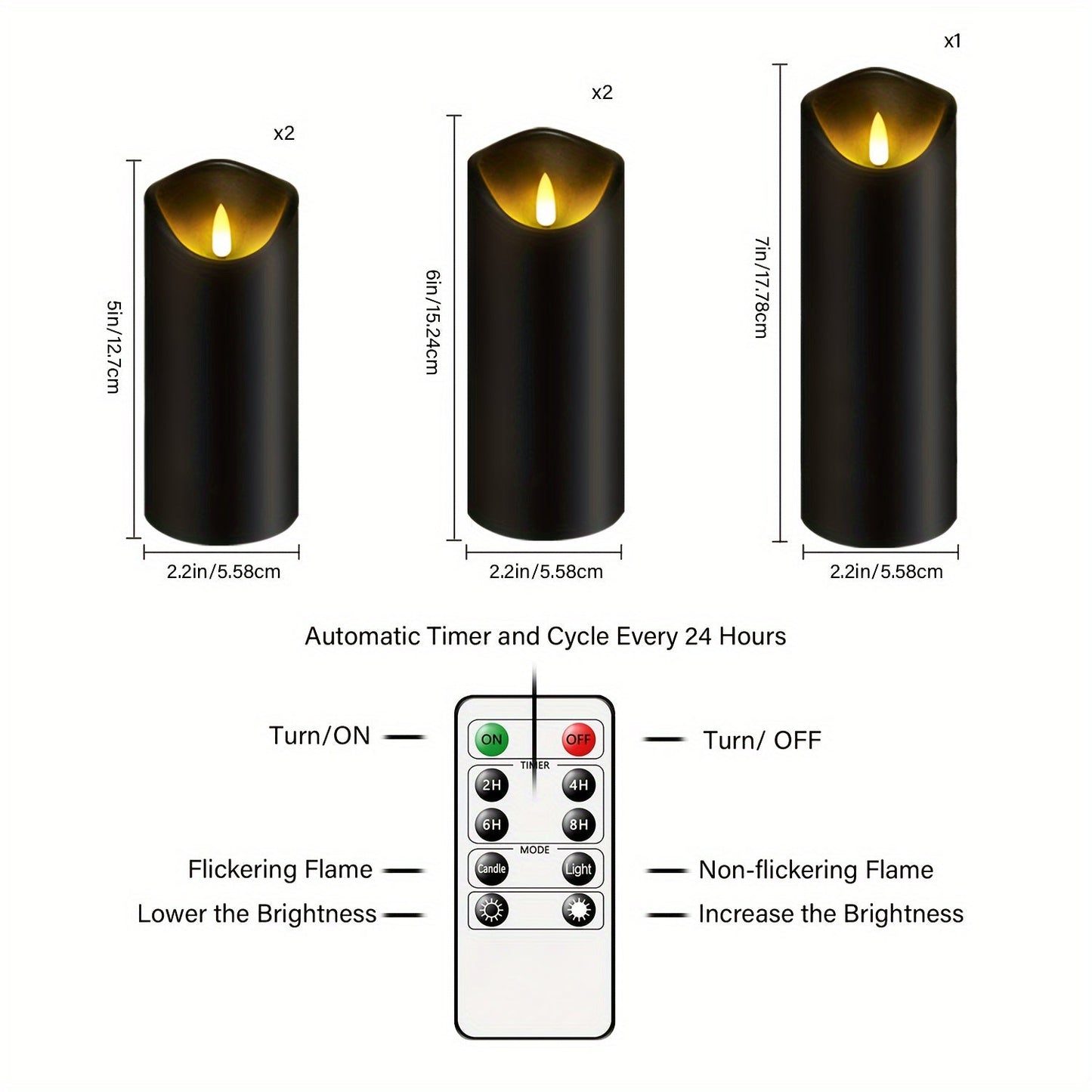 Skorter | Eebuss 5-piece Flicker Flameless Candle Holder Set with Remote Control and Timer - LED Light for Decoration (Black)