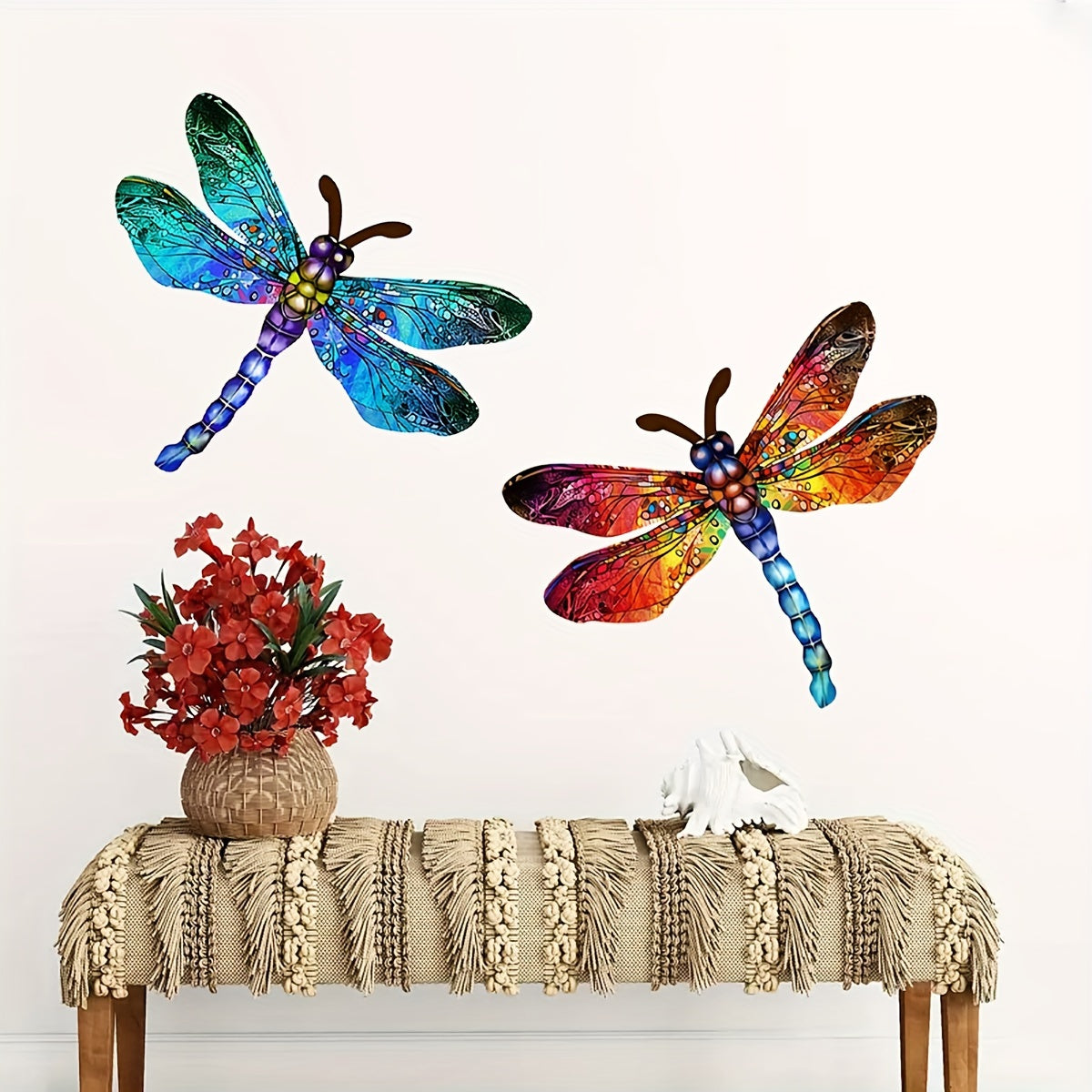 Skorter | 1/2 piece vibrant dragonfly wall art made of metal – artistic outdoor decoration for gardens, homes, and events – durable, versatile, and eye-catching – a perfect gift idea for any occasion