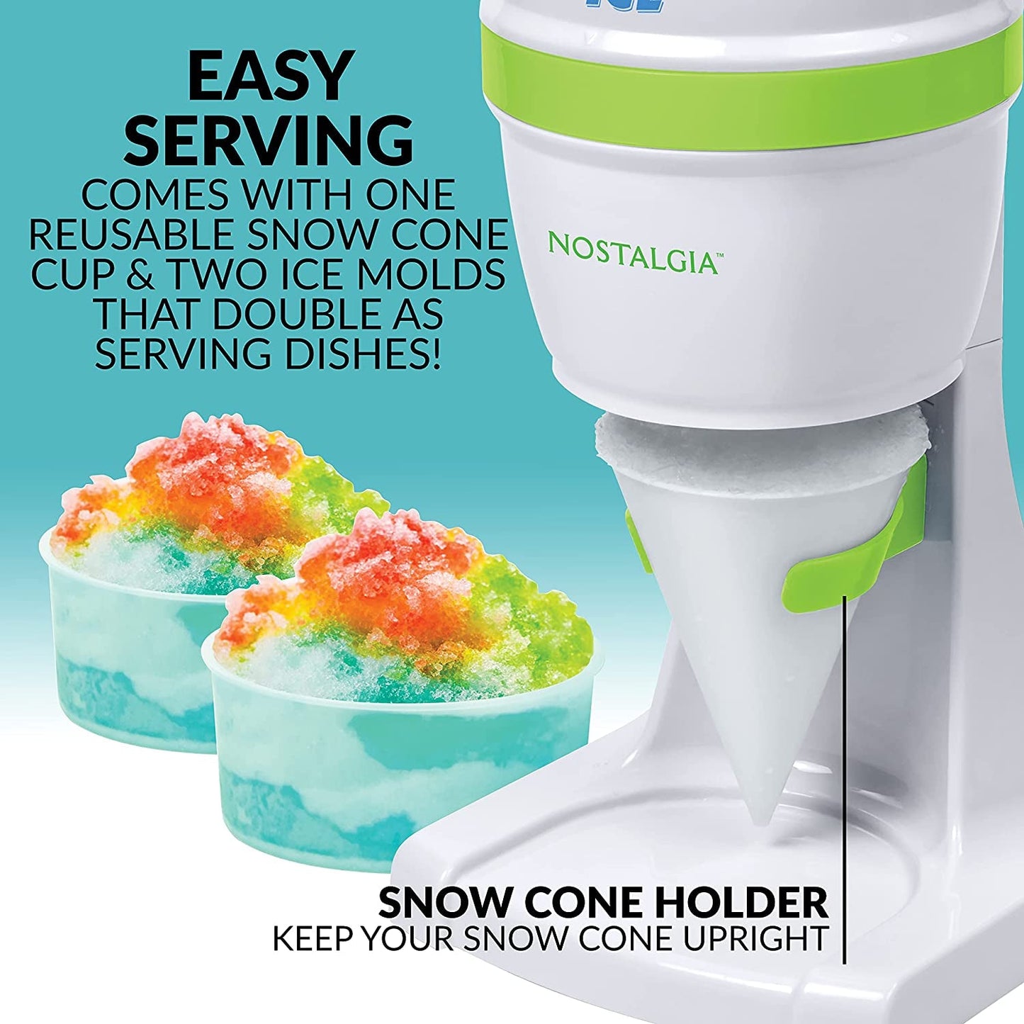 Skørter | Electric Hawaiian Tabletop Snow Cone Machine, Shaved Ice Machine Included 1 Reusable Plastic Cup and Ice Molds, White/Green