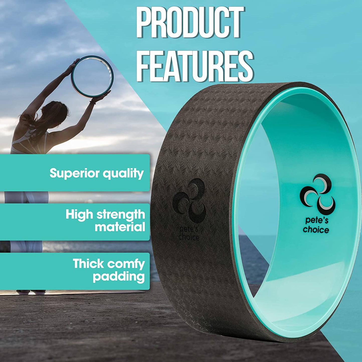 Skørter | Pete's Choice Yoga Wheels with Yoga Strap & Exercise Guide | Comfortable & Durable Yoga Balance Accessory | Increase Flexibility | Improve Posture