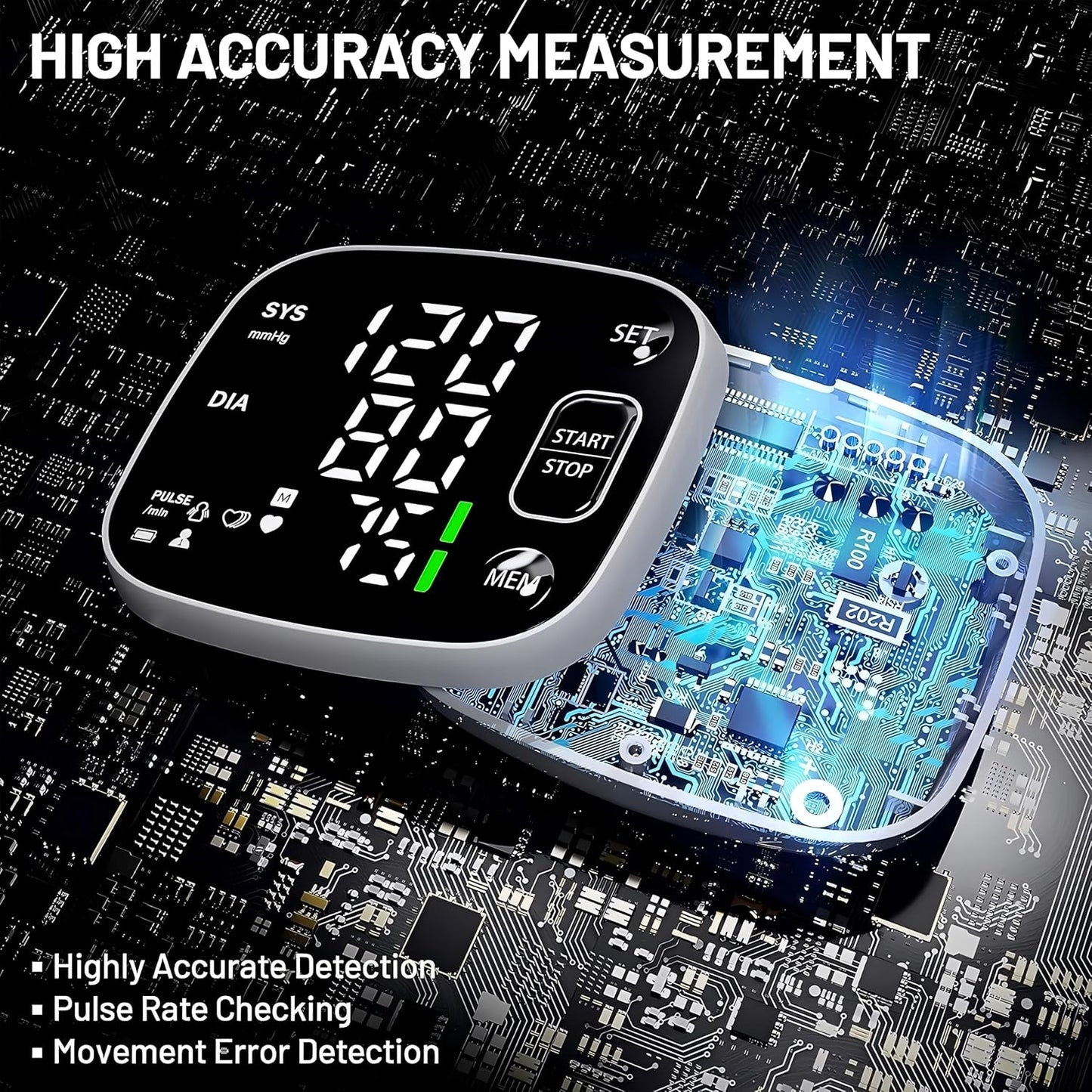Skorter | Oklar Blood Pressure Monitors for Home Use Rechargeable Wrist Digital BP Machine Cuff with LED Backlit Screen, Voice Broadcast, 240 Memory Storage for 2 Users with Carrying Handle