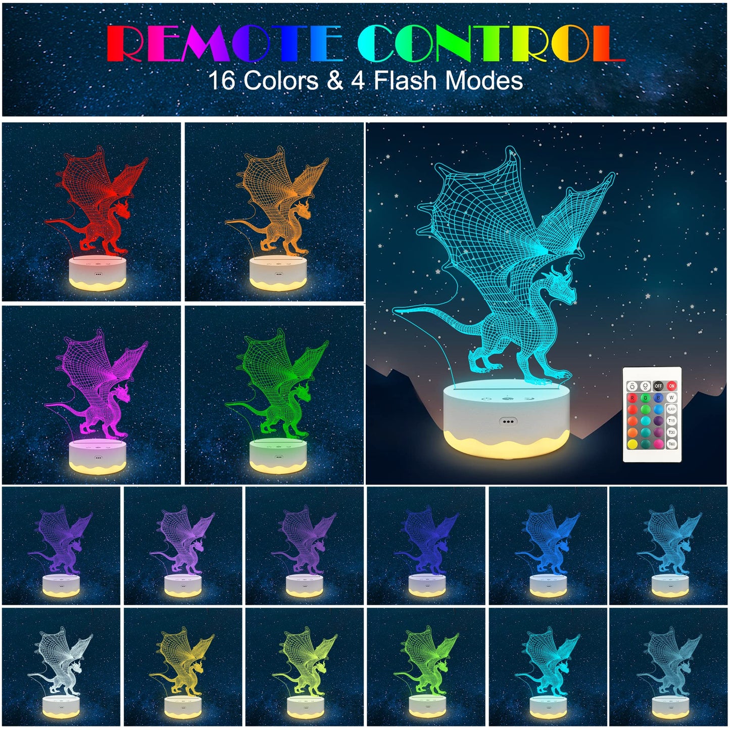 Skorter | Anywin Dragon Lamp 3D Night Light With Timer & Dimmable - Fantasy Gifts For Kids & Women