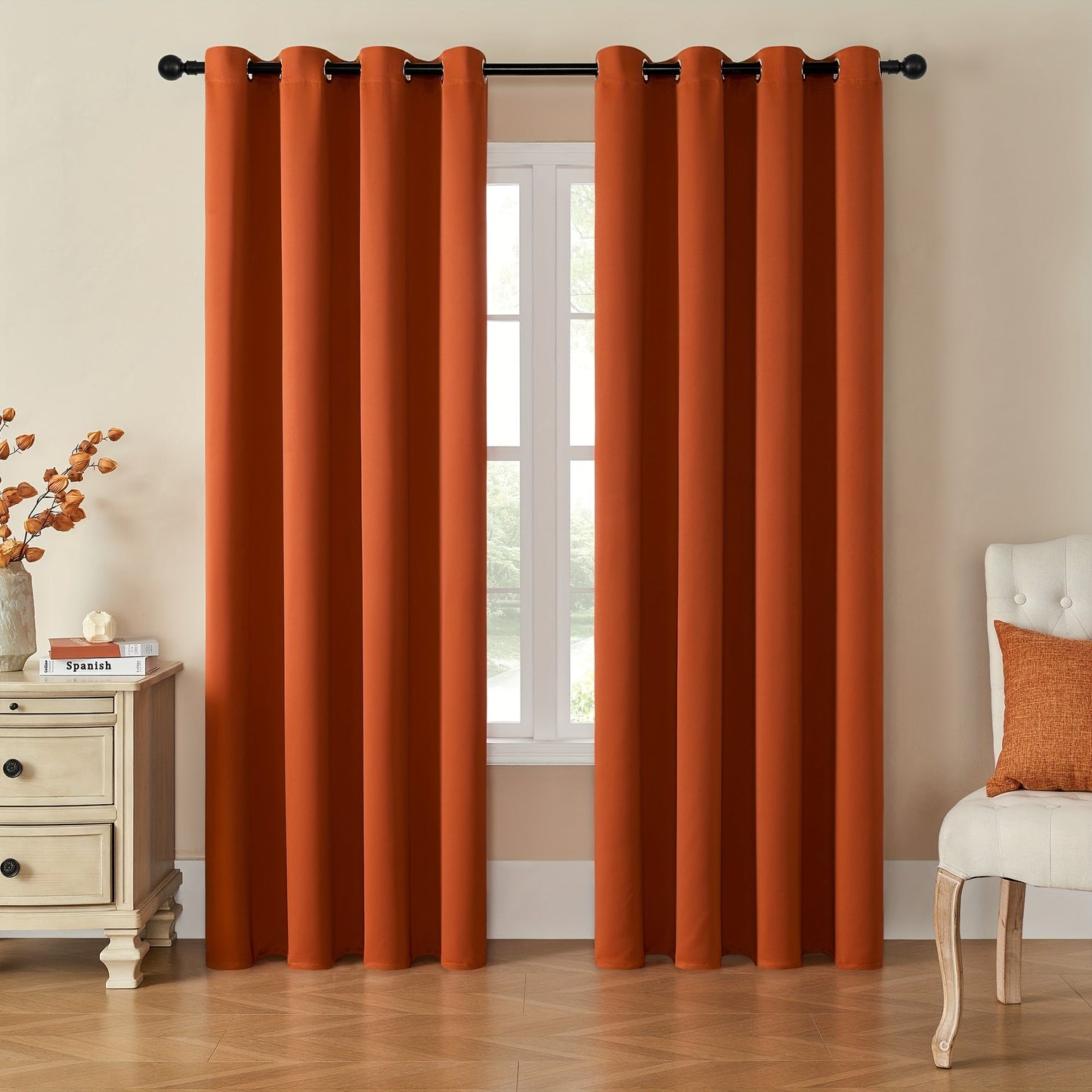 Skorter | Blackout Curtains - 2 Pieces Modern Polyester Curtains with Thermal Insulation and Rings