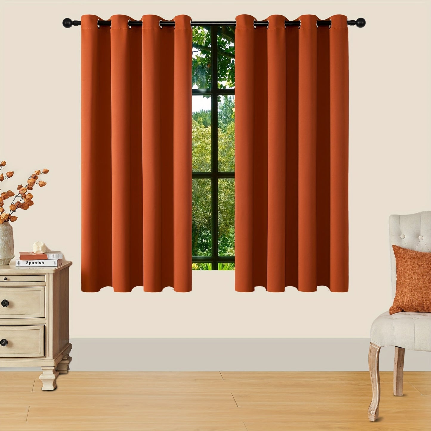 Skorter | Blackout Curtains - 2 Pieces Modern Polyester Curtains with Thermal Insulation and Rings