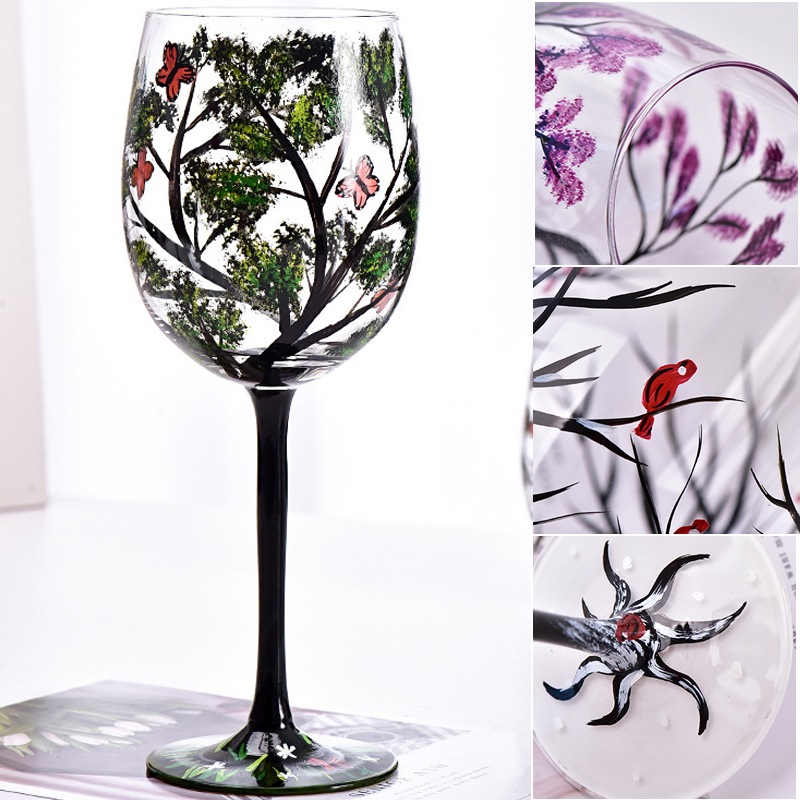 skorter | Four Seasons Tree Wine Glasses - Hand-Painted Art